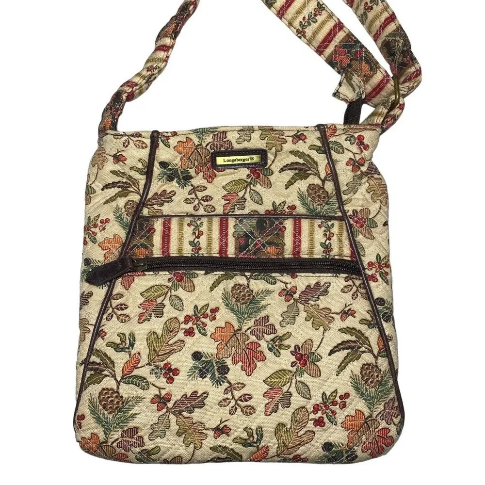 Longaberger Crossbody Bag Hipster Boho Purse Autumn Path Leaves Berries Pinecone